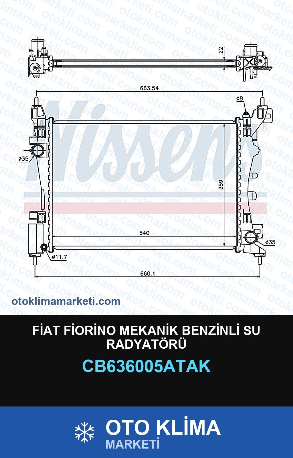 Fiat Fiorino Mekanik Benzinli Su Radyatörü — SU RADYATÖRÜ — VEKA marka — Uyumlu: FIAT