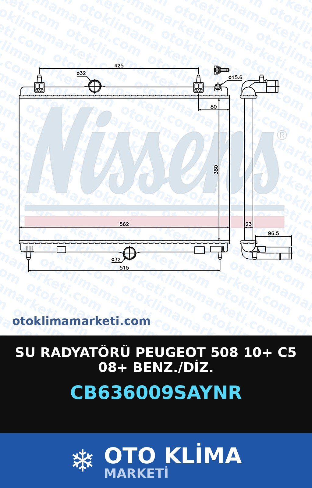 Su Radyatörü Peugeot 508 10+ C5 08+ Benz./Diz. — SU RADYATÖRÜ — UNICORE marka — Uyumlu: PEUGEOT