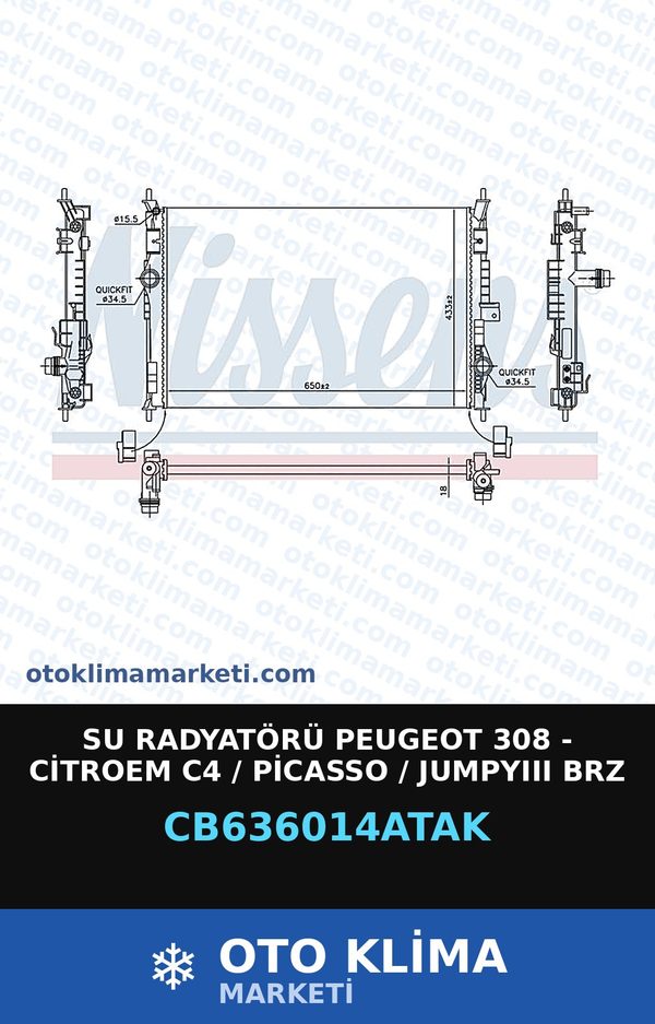 Su Radyatörü Peugeot 308 - Citroem C4 / Picasso / Jumpyııı Brz Veka — SU RADYATÖRÜ — VEKA marka — Uyumlu: PEUGEOT
