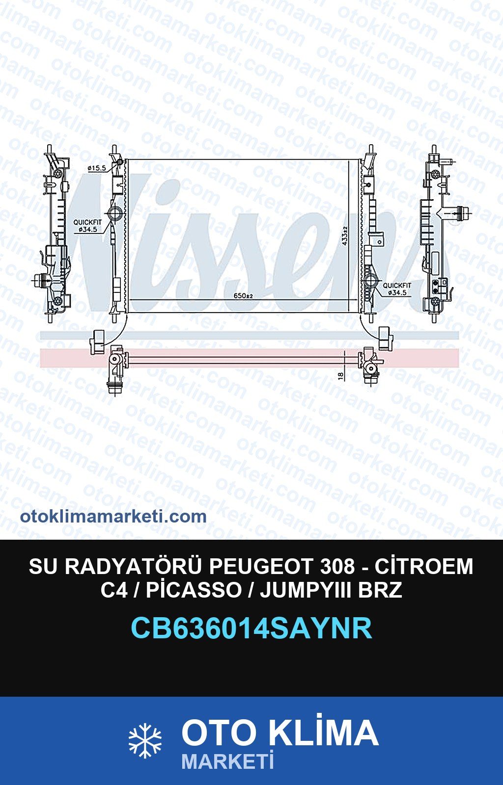 Su Radyatörü Peugeot 308 - Citroem C4 / Picasso / Jumpyııı Brz — SU RADYATÖRÜ — UNICORE marka — Uyumlu: PEUGEOT