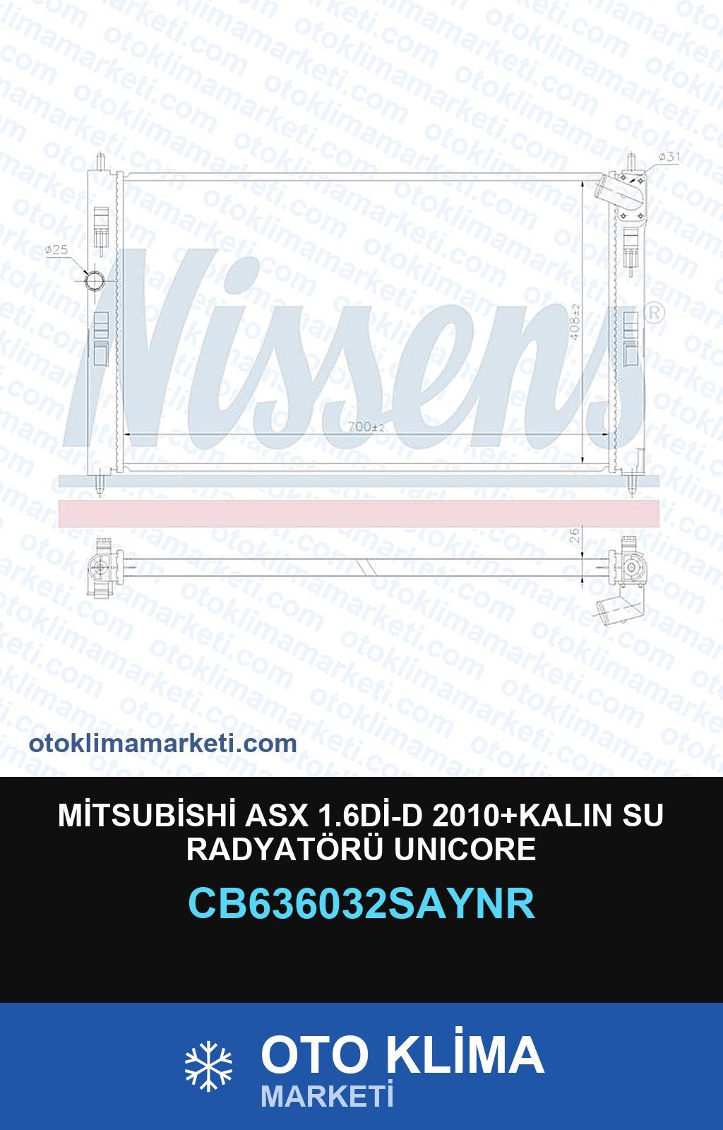 Mitsubishi Asx 1.6Dİ-D 2010+Kalın Su Radyatörü Unicore — SU RADYATÖRÜ — UNICORE marka — Uyumlu: MITSUBISHI