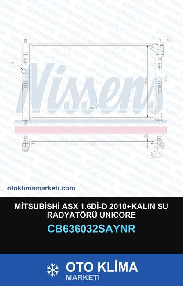 Mitsubishi Asx 1.6Dİ-D 2010+Kalın Su Radyatörü Unicore — SU RADYATÖRÜ — UNICORE marka — Uyumlu: MITSUBISHI