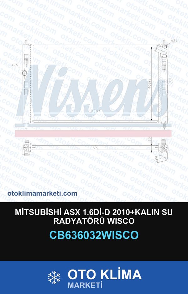 Mitsubishi Asx 1.6Dİ-D 2010+Kalın Su Radyatörü Wisco — SU RADYATÖRÜ — WISCO marka — Uyumlu: MITSUBISHI
