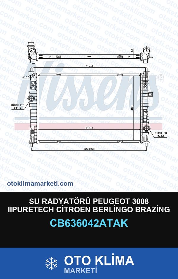 Su Radyatörü Peugeot 3008 Iıpuretech Citroen Berlingo Brazing — SU RADYATÖRÜ — VEKA marka — Uyumlu: CITROEN, PEUGEOT
