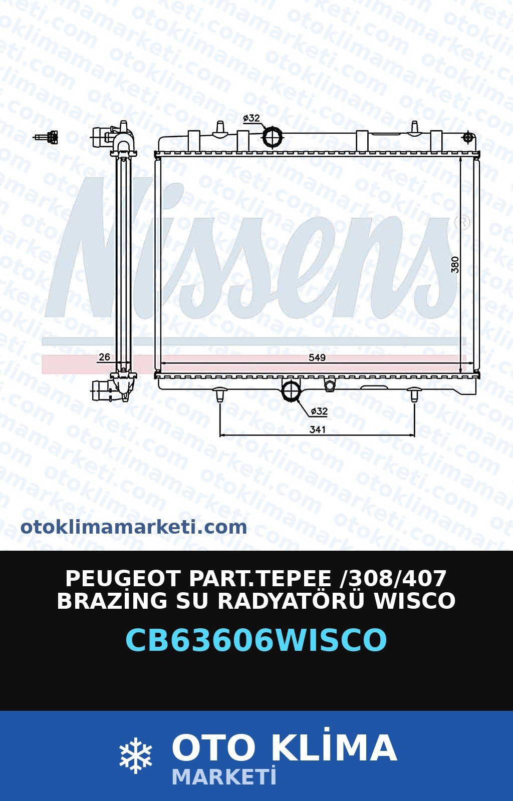 Peugeot Part.Tepee /308/407 Brazing Su Radyatörü Wisco — SU RADYATÖRÜ — WISCO marka — Uyumlu: PEUGEOT