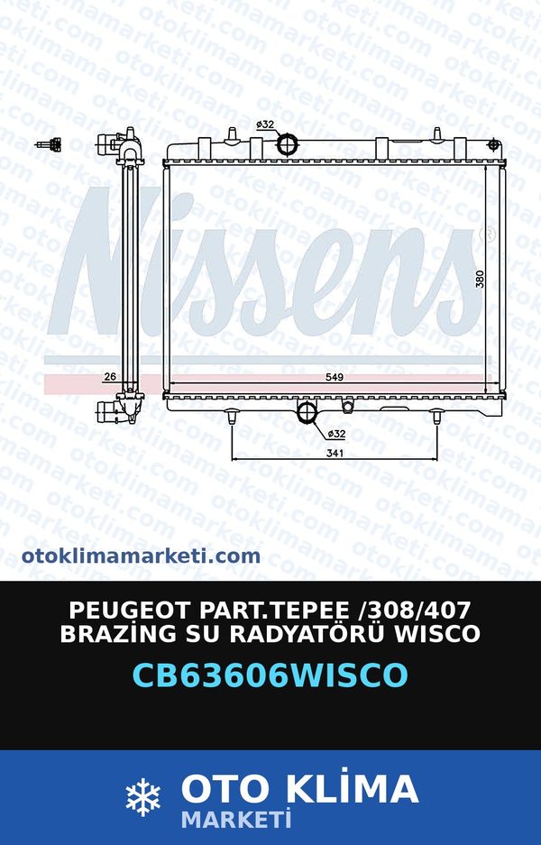 Peugeot Part.Tepee /308/407 Brazing Su Radyatörü Wisco — SU RADYATÖRÜ — WISCO marka — Uyumlu: PEUGEOT
