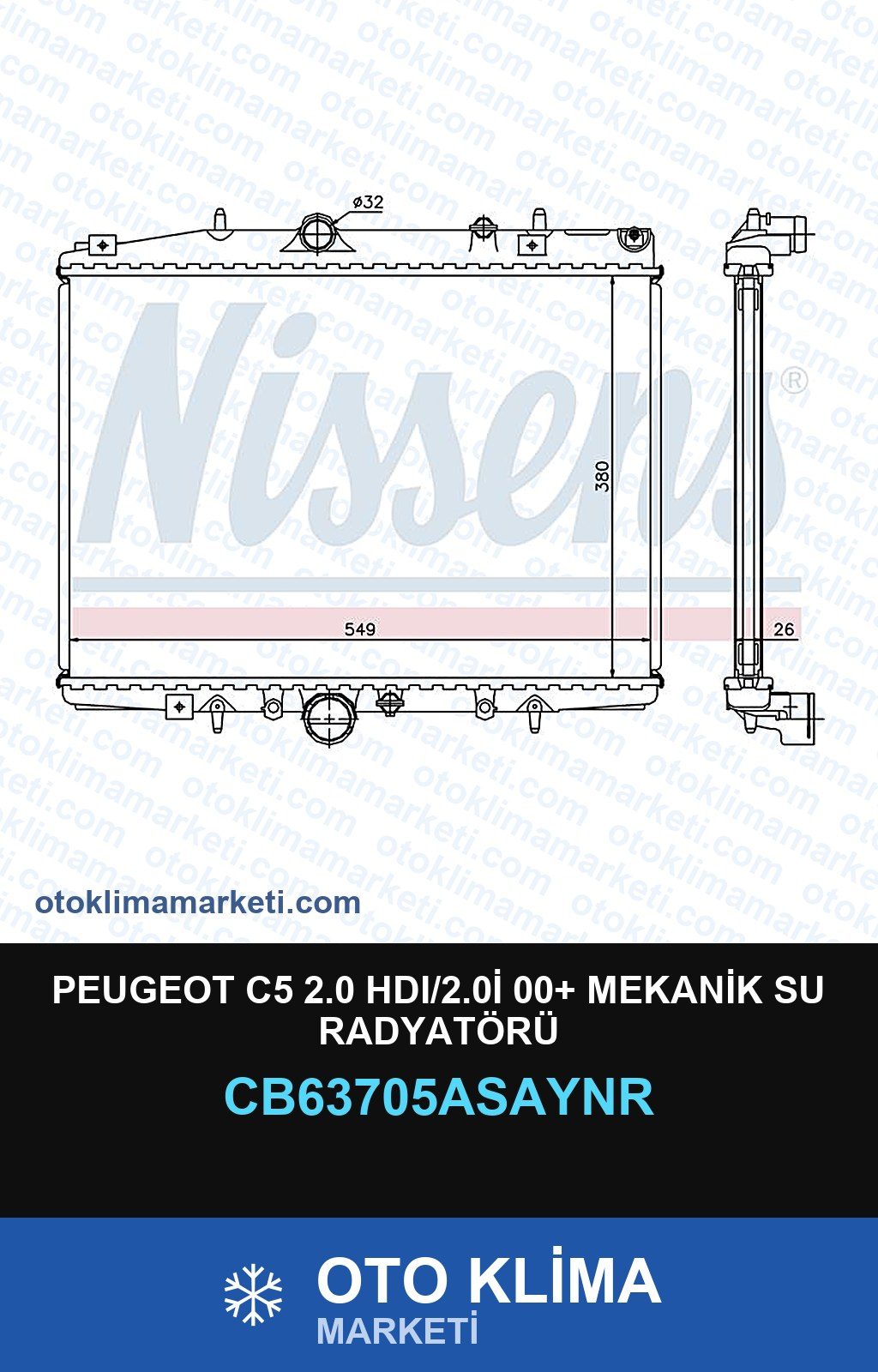 Peugeot C5 2.0 HDI/2.0İ 00+ Mekanik Su Radyatörü — SU RADYATÖRÜ — COOLTECH marka — Uyumlu: PEUGEOT