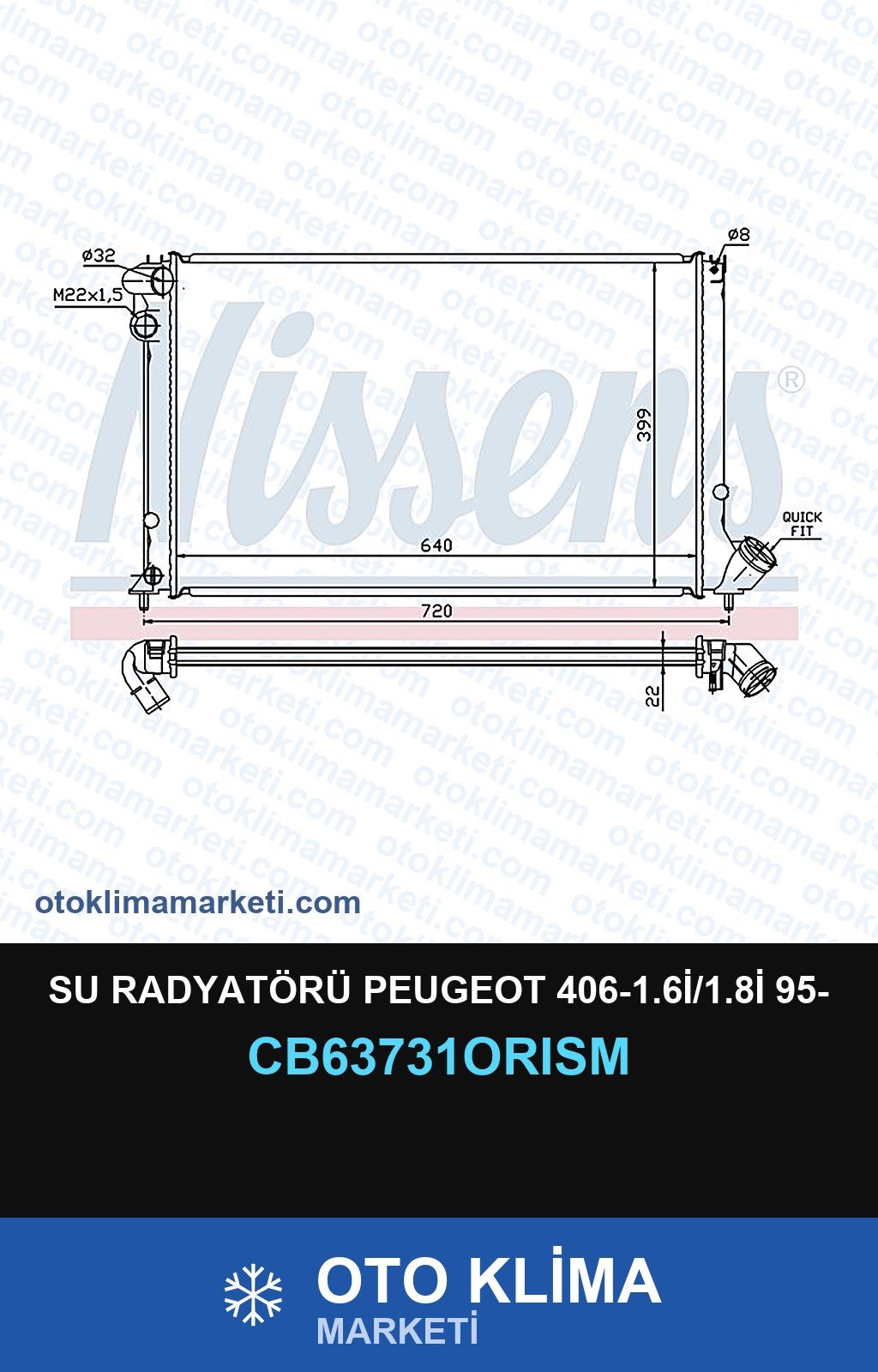 Su Radyatörü Peugeot 406-1.6İ/1.8İ 95- — SU RADYATÖRÜ — ORİS marka — Uyumlu: PEUGEOT