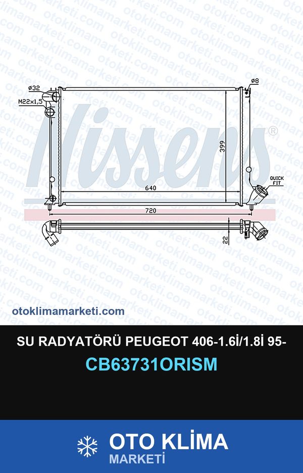 Su Radyatörü Peugeot 406-1.6İ/1.8İ 95- — SU RADYATÖRÜ — ORİS marka — Uyumlu: PEUGEOT