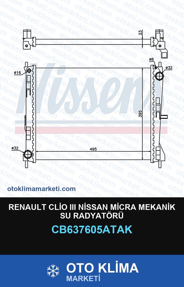Renault Clio III (3) Nissan Micra Mekanik Su Radyatörü — SU RADYATÖRÜ — VEKA marka — Uyumlu: NISSAN, RENAULT