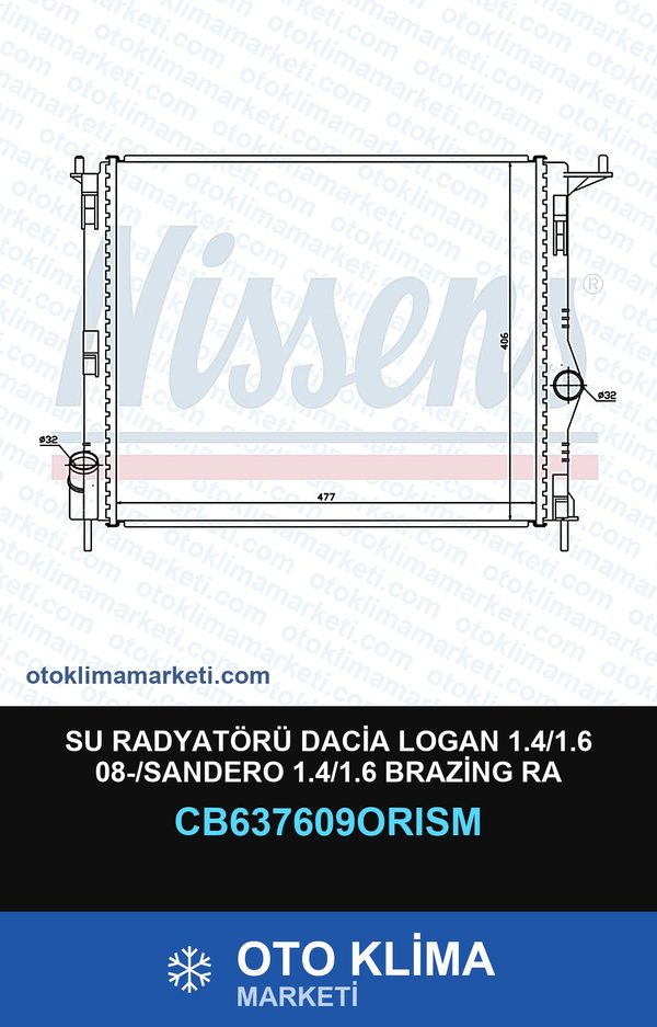 Su Radyatörü Dacia Logan 1.4/1.6 08-/Sandero 1.4/1.6 Brazing Ra — SU RADYATÖRÜ — ORİS marka — Uyumlu: DACIA
