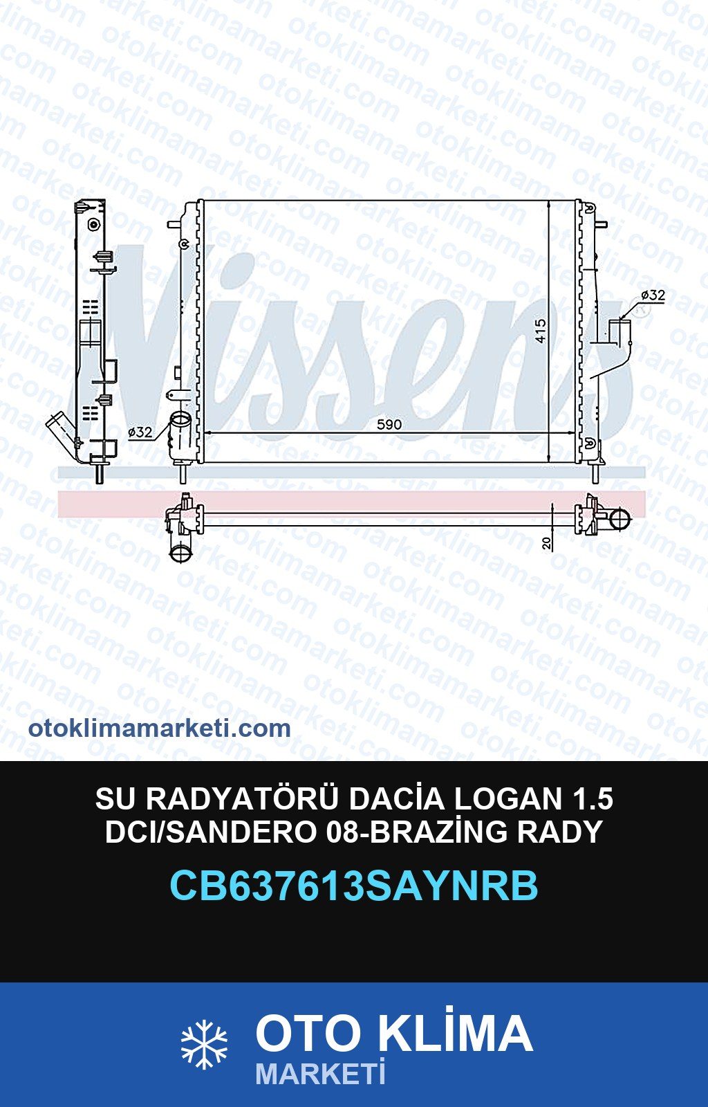 Su Radyatörü Dacia Logan 1.5 DCI/Sandero 08-Brazing Rady — SU RADYATÖRÜ — UNICORE marka — Uyumlu: DACIA