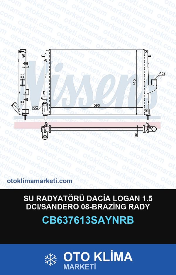 Su Radyatörü Dacia Logan 1.5 DCI/Sandero 08-Brazing Rady — SU RADYATÖRÜ — UNICORE marka — Uyumlu: DACIA
