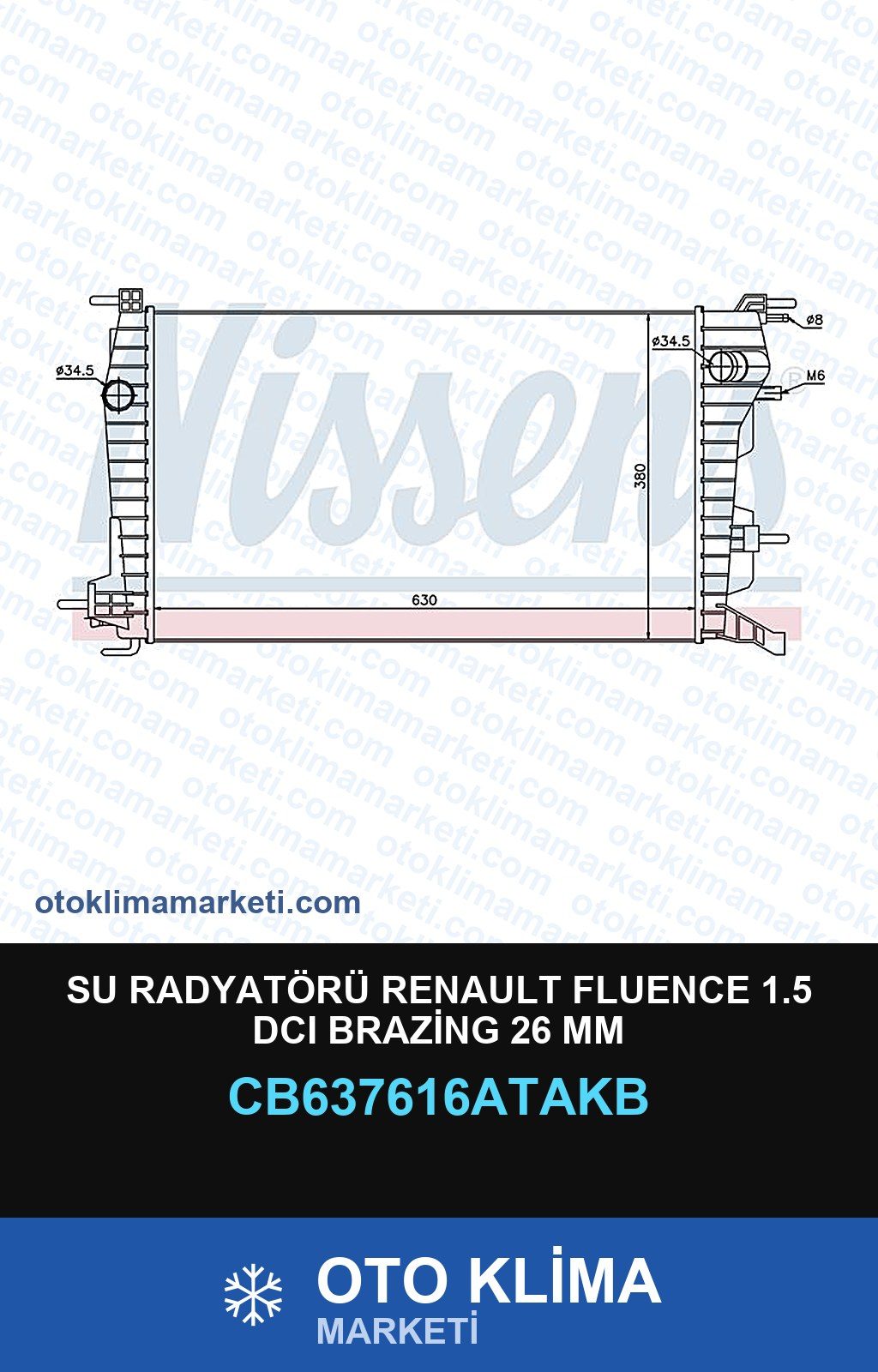 Su Radyatörü Renault Fluence 1.5 DCI Brazing 26 MM — SU RADYATÖRÜ — VEKA marka — Uyumlu: RENAULT
