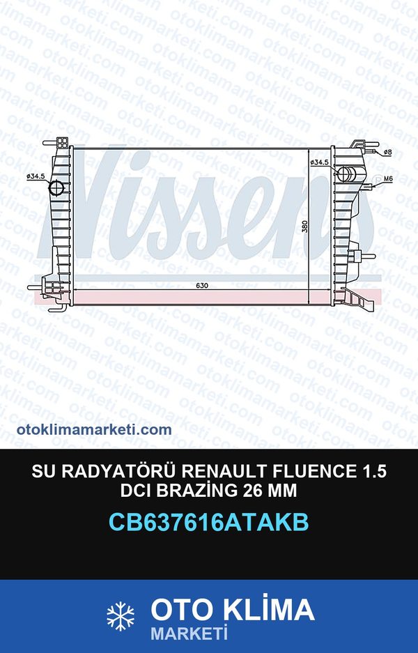 Su Radyatörü Renault Fluence 1.5 DCI Brazing 26 MM — SU RADYATÖRÜ — VEKA marka — Uyumlu: RENAULT