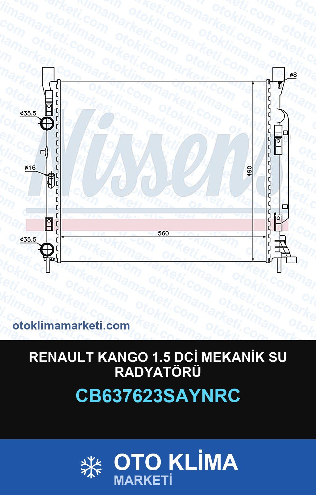 Renault Kango 1.5 DCİ Mekanik Su Radyatörü — SU RADYATÖRÜ — COOLTECH marka — Uyumlu: RENAULT