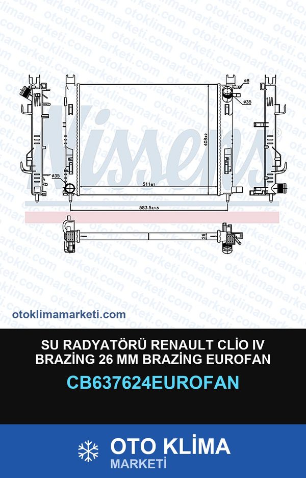 Su Radyatörü Renault Clio IV (4) Brazing 26 MM Brazing Eurofan — SU RADYATÖRÜ — EUROFAN marka — Uyumlu: RENAULT