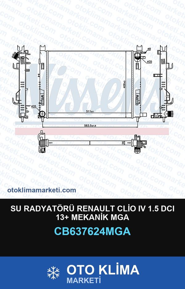Su Radyatörü Renault Clio IV (4) 1.5 DCI 13+ Mekanik Mga — SU RADYATÖRÜ — MGA marka — Uyumlu: RENAULT