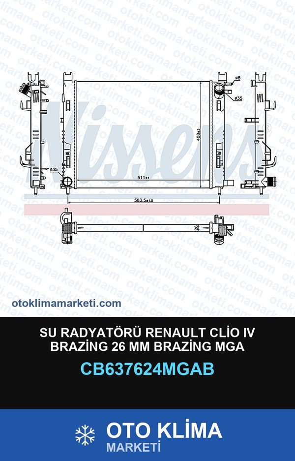 Su Radyatörü Renault Clio IV (4) Brazing 26 MM Brazing Mga — SU RADYATÖRÜ — MGA marka — Uyumlu: RENAULT
