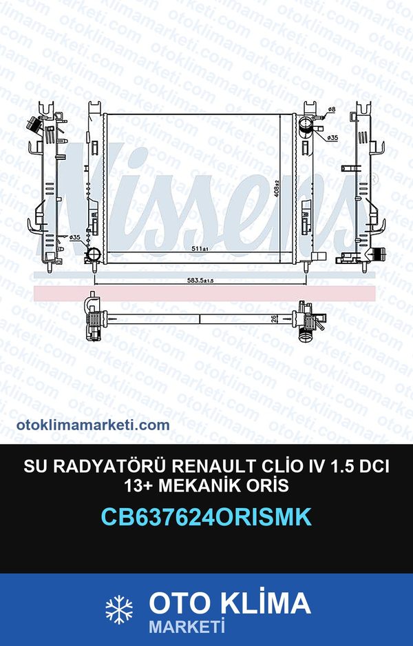 Su Radyatörü Renault Clio IV (4) 1.5 DCI 13+ Mekanik Oris — SU RADYATÖRÜ — ORİS marka — Uyumlu: RENAULT