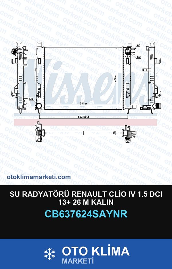 Su Radyatörü Renault Clio IV (4) 1.5 DCI 13+ 26 M Kalın — SU RADYATÖRÜ — UNICORE marka — Uyumlu: RENAULT