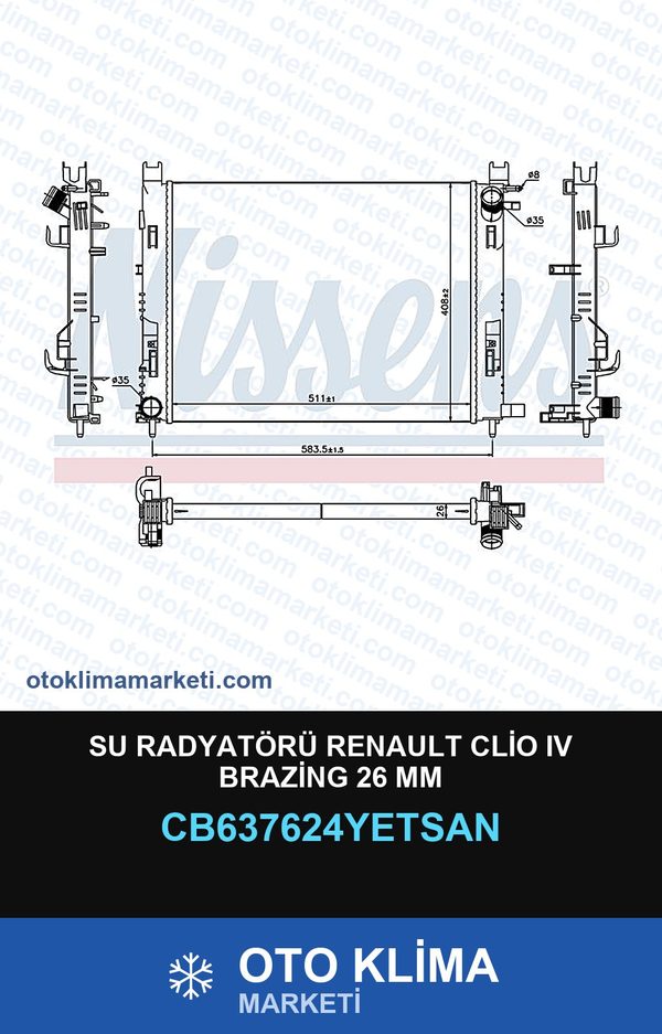 Su Radyatörü Renault Clio IV (4) Brazing 26 MM — SU RADYATÖRÜ — YETSAN marka — Uyumlu: RENAULT
