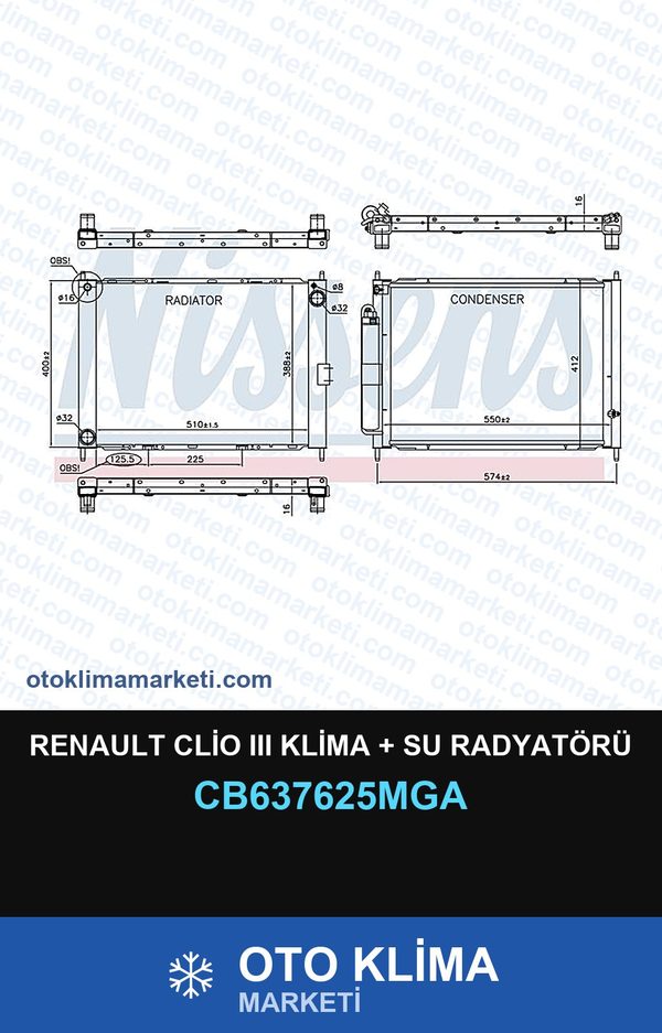 Renault Clio III (3) Klima + Su Radyatörü — SU RADYATÖRÜ — MGA marka — Uyumlu: RENAULT