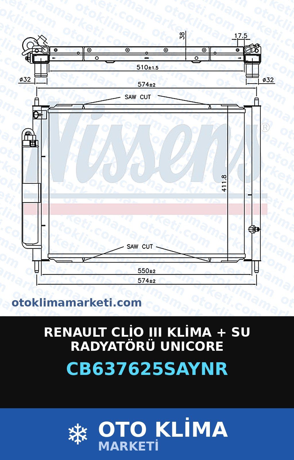 Renault Clio III (3) Klima + Su Radyatörü Unicore — SU RADYATÖRÜ — UNICORE marka — Uyumlu: RENAULT