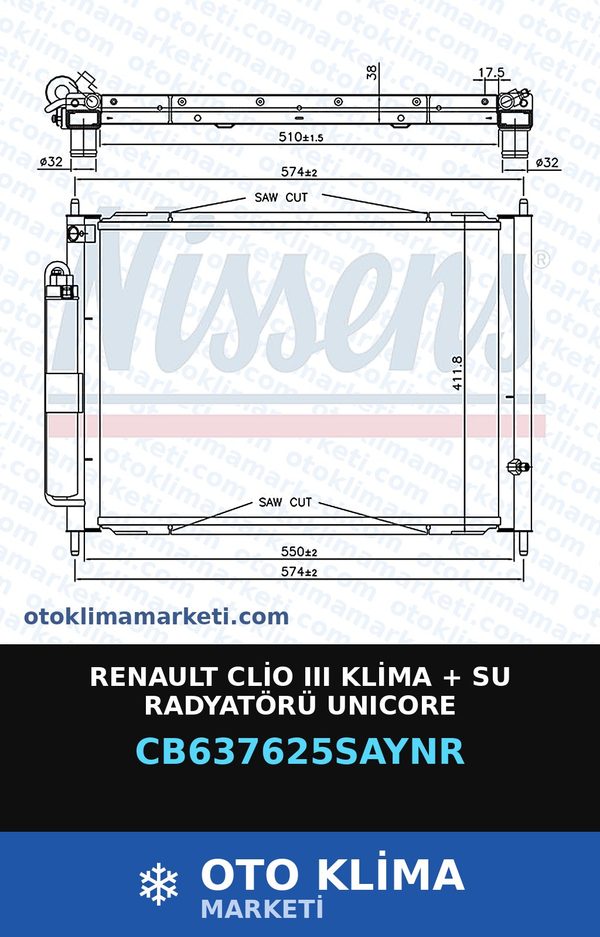 Renault Clio III (3) Klima + Su Radyatörü Unicore — SU RADYATÖRÜ — UNICORE marka — Uyumlu: RENAULT