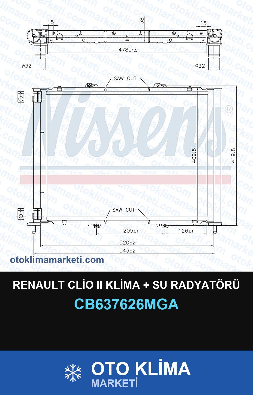 Renault Clio II (2) Klima + Su Radyatörü — SU RADYATÖRÜ — MGA marka — Uyumlu: RENAULT