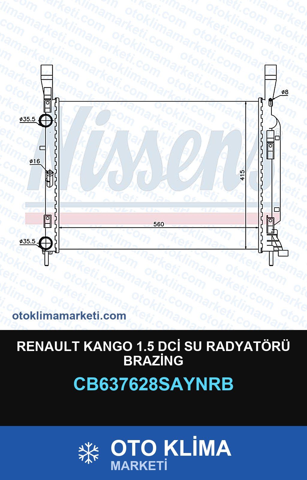 Renault Kango 1.5 DCİ Su Radyatörü Brazing — SU RADYATÖRÜ — UNICORE marka — Uyumlu: RENAULT