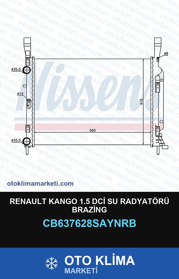 Renault Kango 1.5 DCİ Su Radyatörü Brazing — SU RADYATÖRÜ — UNICORE marka — Uyumlu: RENAULT
