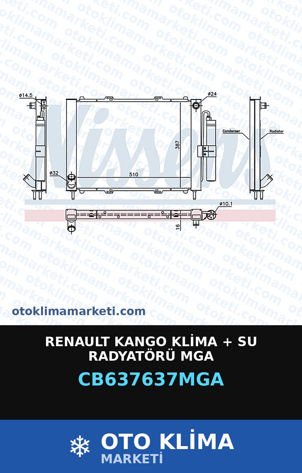 Renault Kango Klima + Su Radyatörü Mga — SU RADYATÖRÜ — MGA marka — Uyumlu: RENAULT