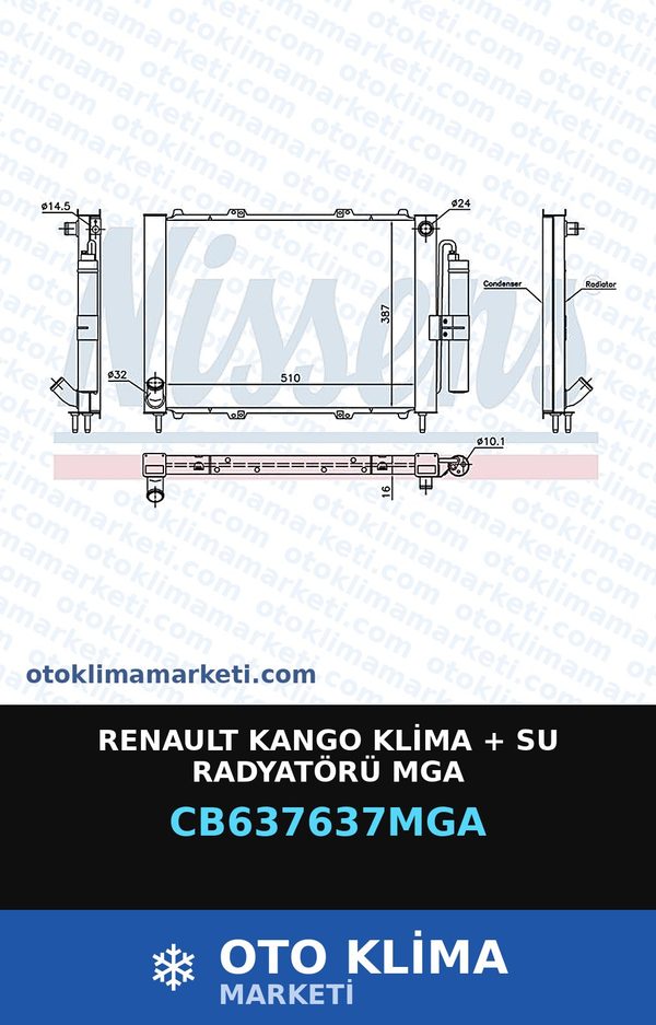 Renault Kango Klima + Su Radyatörü Mga — SU RADYATÖRÜ — MGA marka — Uyumlu: RENAULT