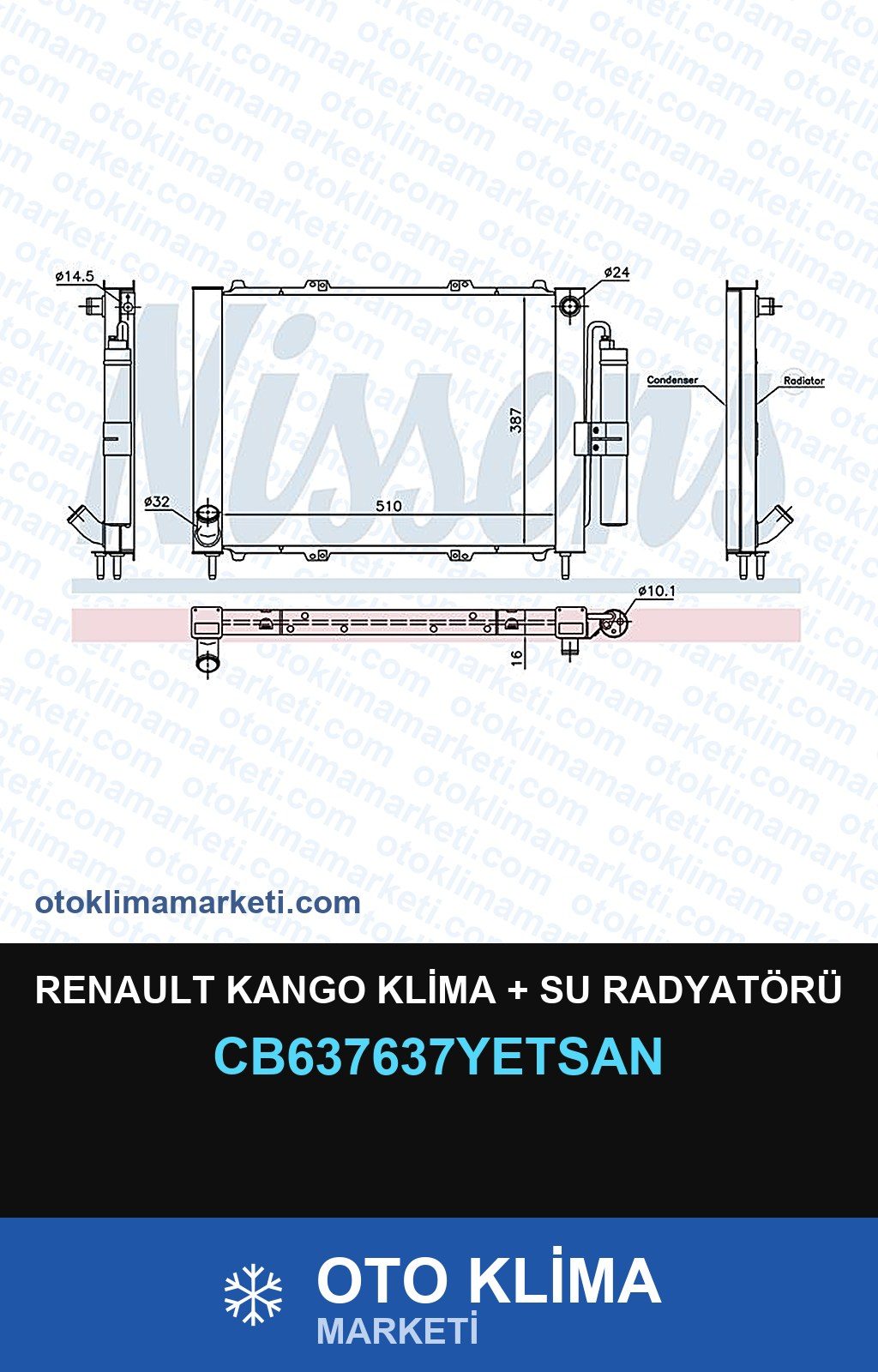 Renault Kango Klima + Su Radyatörü — SU RADYATÖRÜ — YETSAN marka — Uyumlu: RENAULT