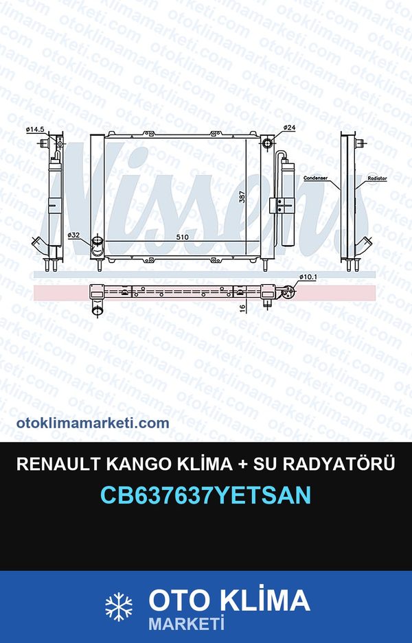Renault Kango Klima + Su Radyatörü — SU RADYATÖRÜ — YETSAN marka — Uyumlu: RENAULT
