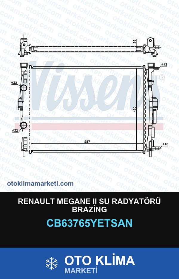 Renault Megane II (2) Su Radyatörü Brazing — SU RADYATÖRÜ — YETSAN marka — Uyumlu: RENAULT