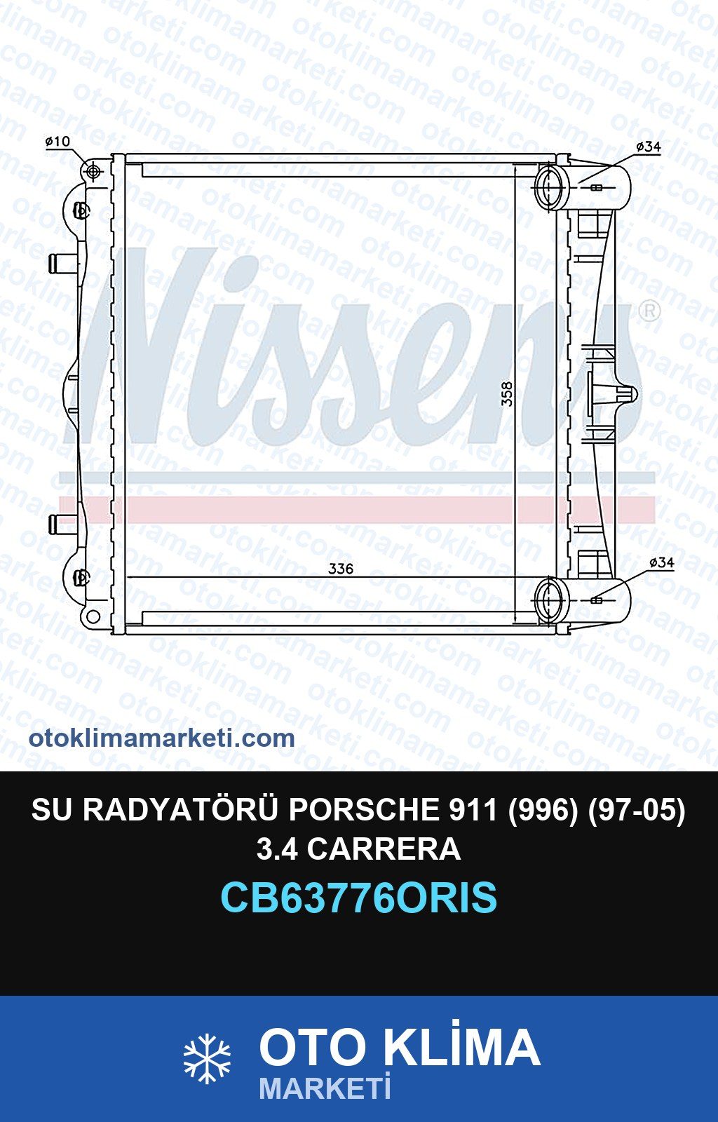 Su Radyatörü Porsche 911 (996) (97-05) 3.4 Carrera — SU RADYATÖRÜ — ORİS marka — Uyumlu: PORSCHE