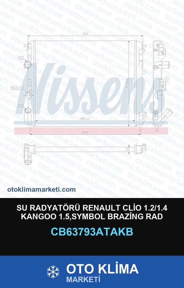 Su Radyatörü Renault Clio 1.2/1.4 Kangoo 1.5,Symbol Brazing Rad — SU RADYATÖRÜ — VEKA marka — Uyumlu: RENAULT