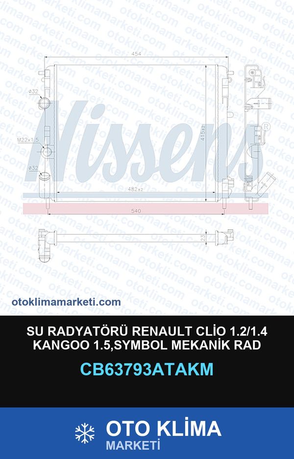 Su Radyatörü Renault Clio 1.2/1.4 Kangoo 1.5,Symbol Mekanik Rad — SU RADYATÖRÜ — VEKA marka — Uyumlu: RENAULT