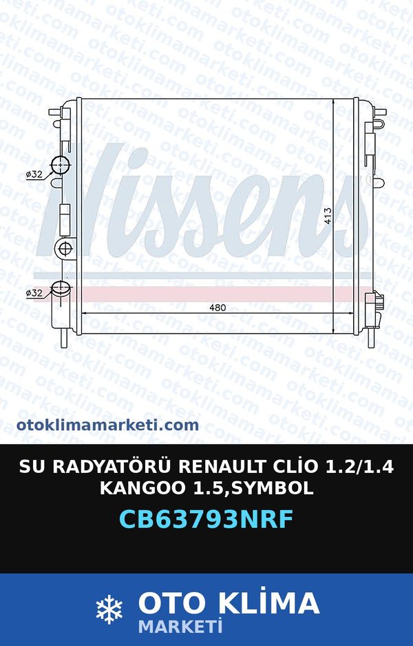 Su Radyatörü Renault Clio 1.2/1.4 Kangoo 1.5,Symbol — SU RADYATÖRÜ — NRF marka — Uyumlu: RENAULT