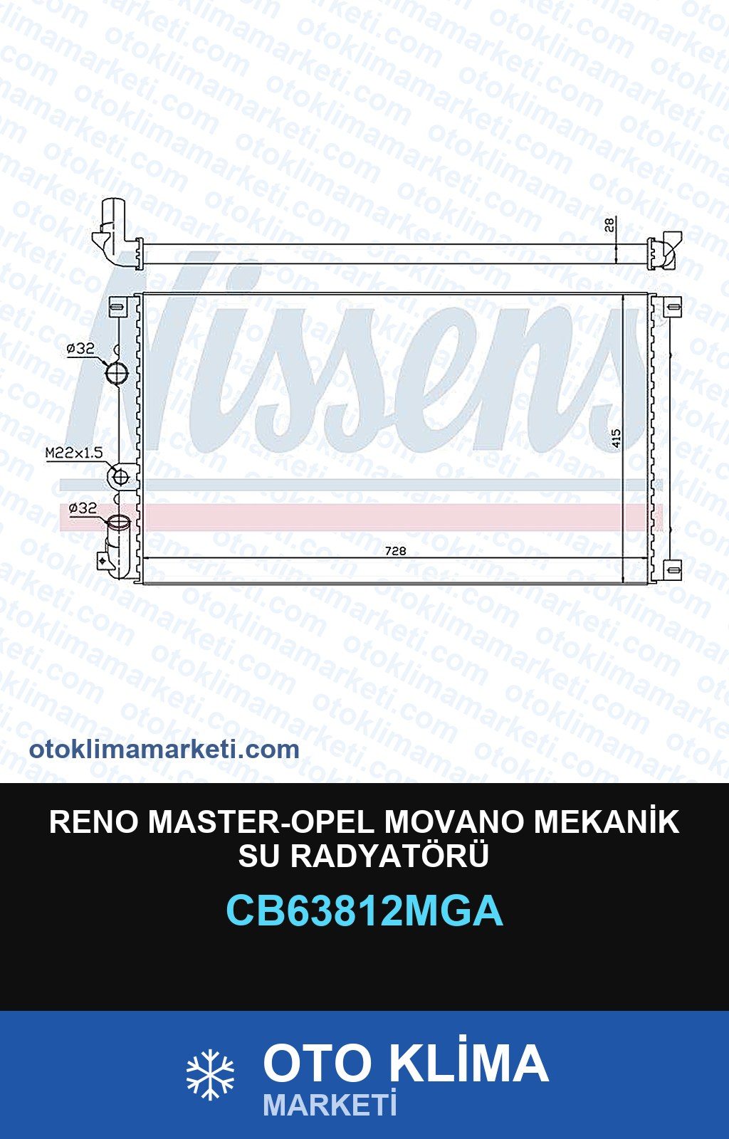 Reno Master-Opel Movano Mekanik Su Radyatörü — SU RADYATÖRÜ — MGA marka — Uyumlu: OPEL