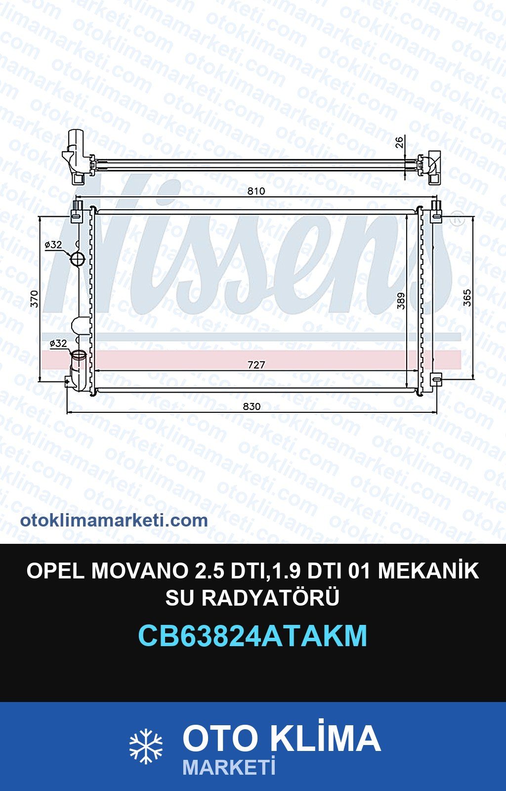 Opel Movano 2.5 Dtı,1.9 Dtı 01 Mekanik Su Radyatörü — SU RADYATÖRÜ — VEKA marka — Uyumlu: OPEL