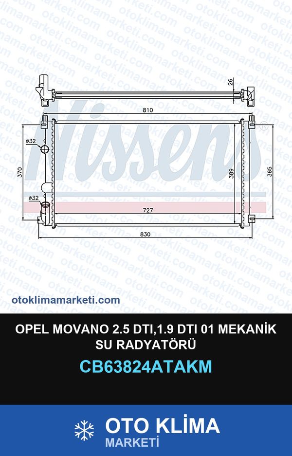 Opel Movano 2.5 Dtı,1.9 Dtı 01 Mekanik Su Radyatörü — SU RADYATÖRÜ — VEKA marka — Uyumlu: OPEL