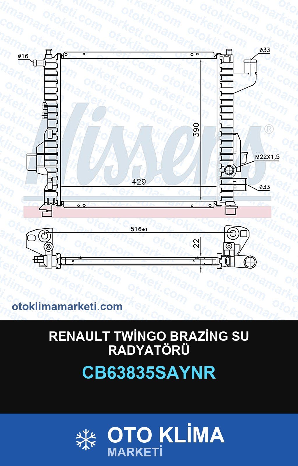 Renault Twingo Brazing Su Radyatörü — SU RADYATÖRÜ — UNICORE marka — Uyumlu: RENAULT