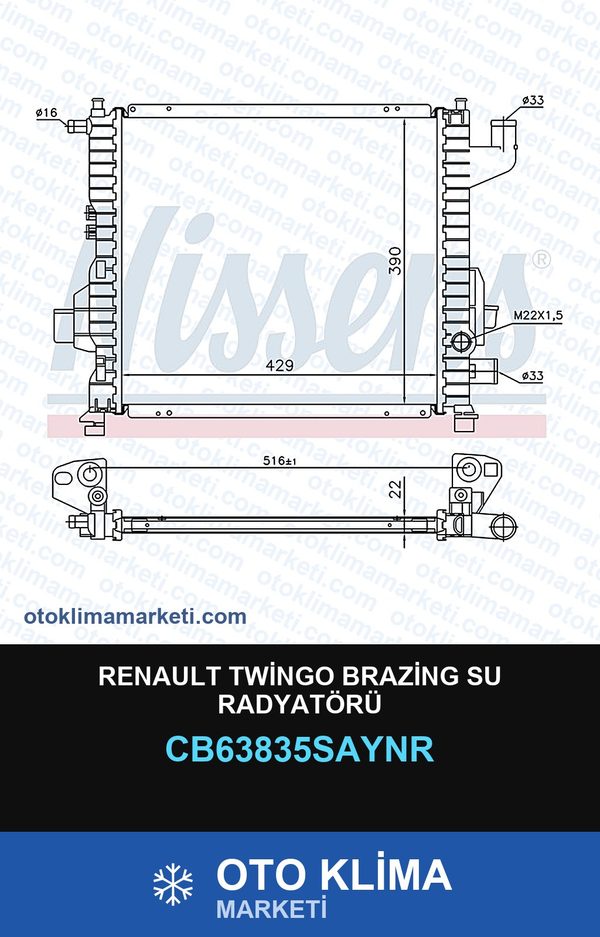 Renault Twingo Brazing Su Radyatörü — SU RADYATÖRÜ — UNICORE marka — Uyumlu: RENAULT