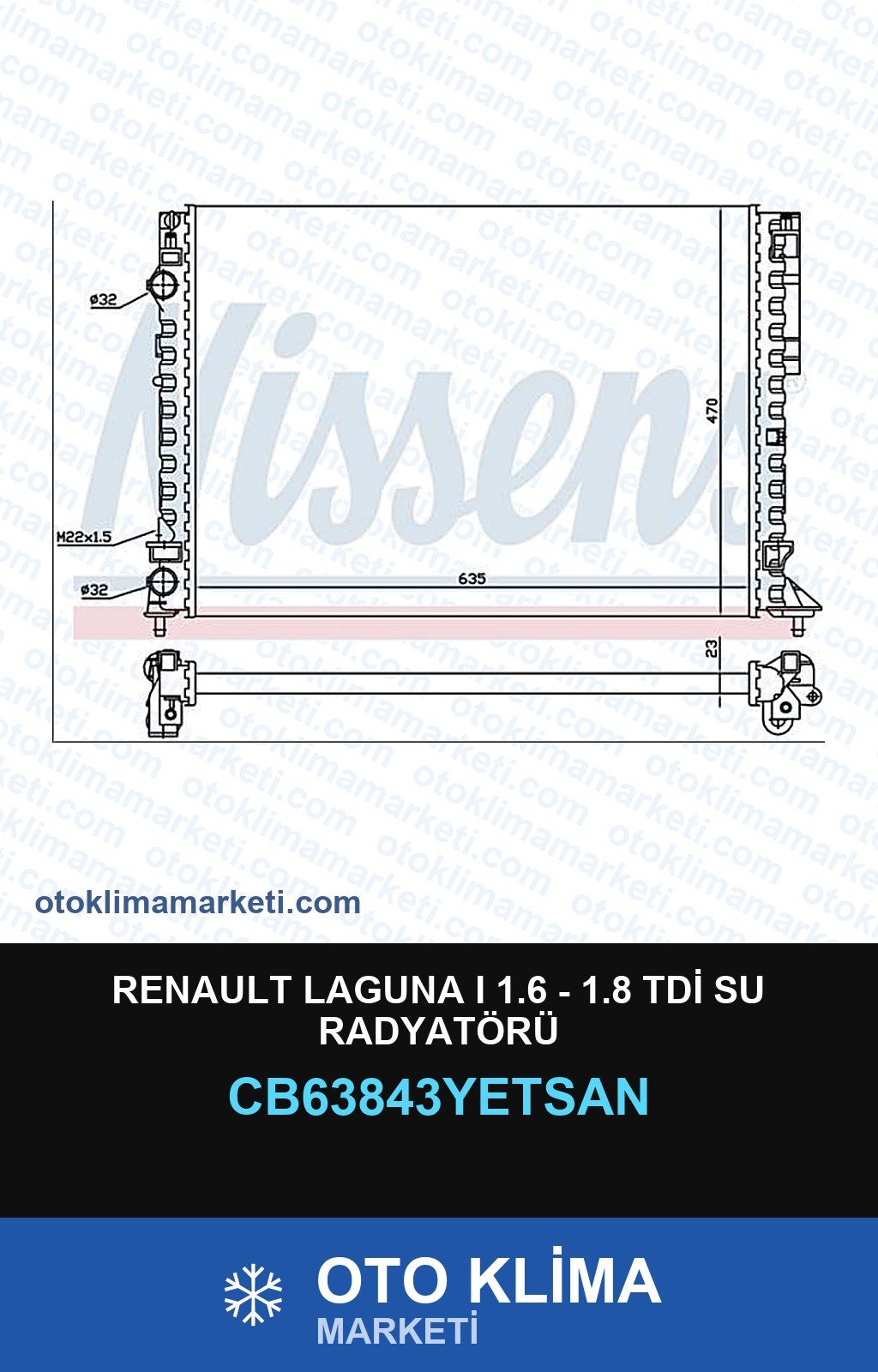 Renault Laguna I 1.6 - 1.8 TDİ Su Radyatörü — SU RADYATÖRÜ — YETSAN marka — Uyumlu: RENAULT