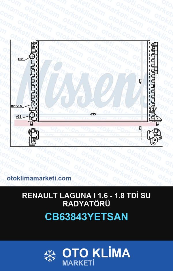 Renault Laguna I 1.6 - 1.8 TDİ Su Radyatörü — SU RADYATÖRÜ — YETSAN marka — Uyumlu: RENAULT