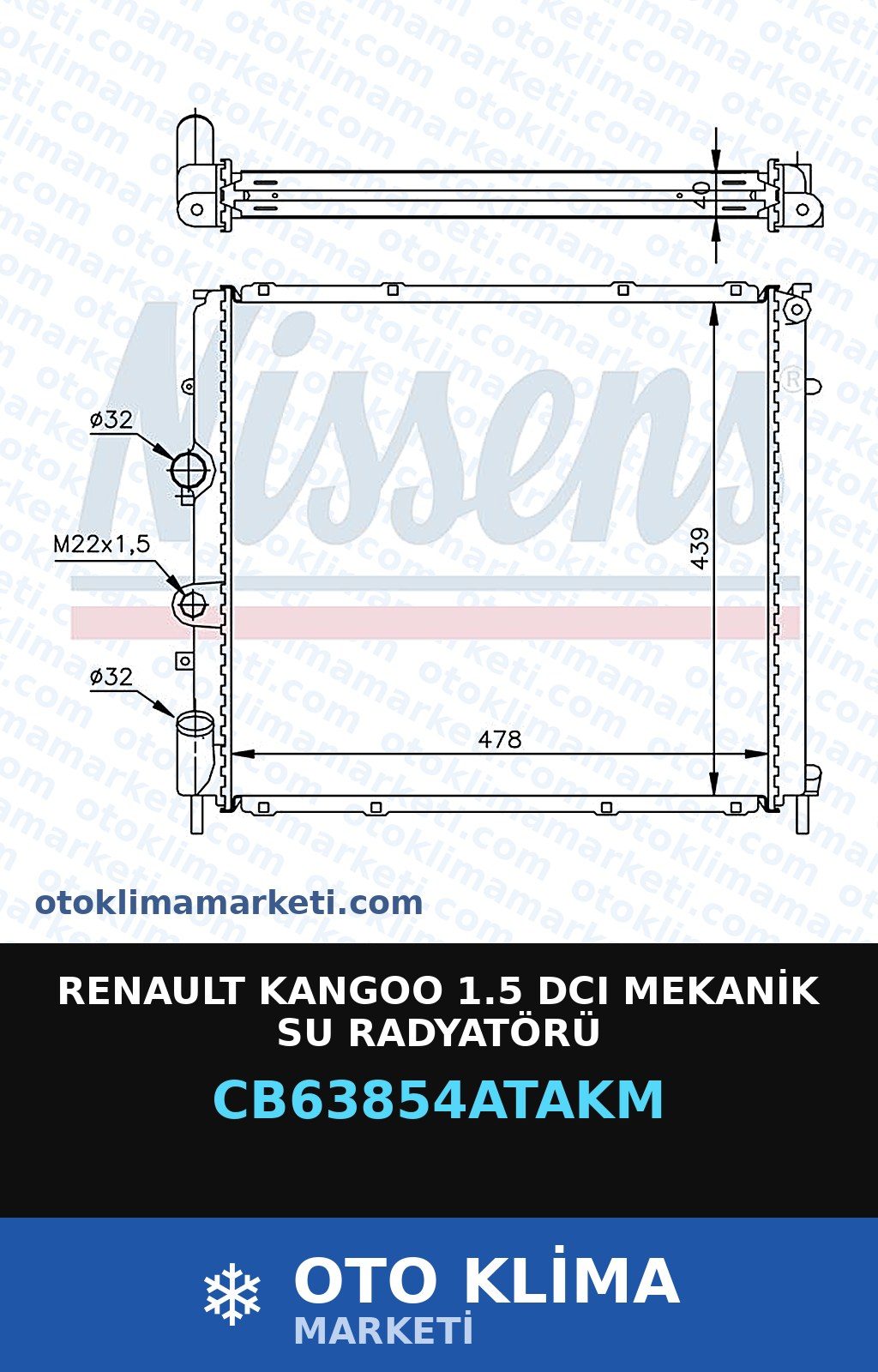 Renault Kangoo 1.5 DCI Mekanik Su Radyatörü — SU RADYATÖRÜ — VEKA marka — Uyumlu: RENAULT