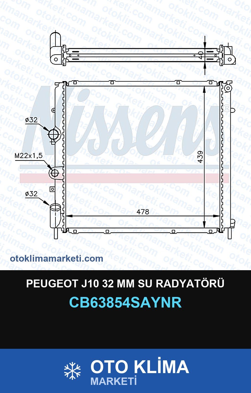 Peugeot J10 32 MM Su Radyatörü — SU RADYATÖRÜ — UNICORE marka — Uyumlu: PEUGEOT